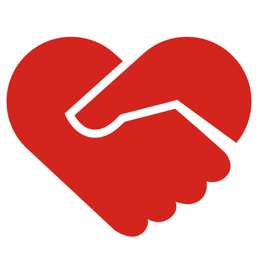 Cartoon handshake in shape of love heart